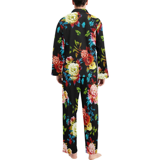 Peony Pattern Print Design PE07 Men's Long Pajama Set