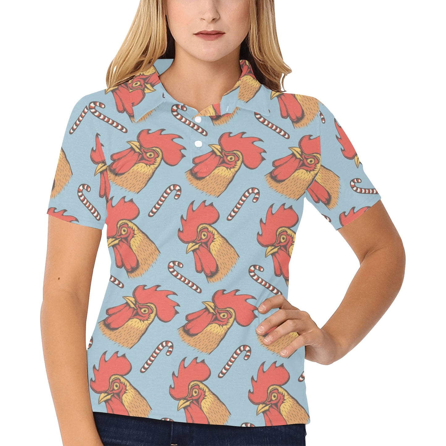 Rooster Pattern Print Design A05 Women's Polo Shirt