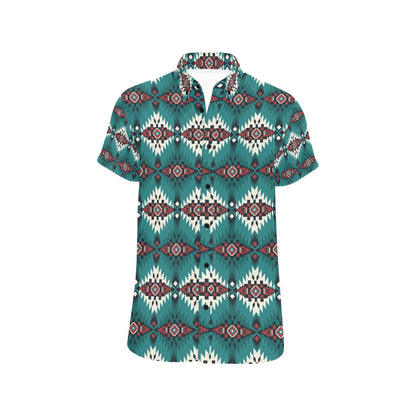 Southwest Pattern Print Design LKS308 Men Short Sleeve Button Up Shirt