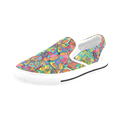 Trippy Print Design LKS301 White Slip Ons Canvas Women's Shoes