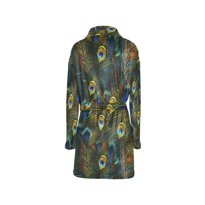 Peacock Feather Pattern Print Design A03 Women's Fleece Robe