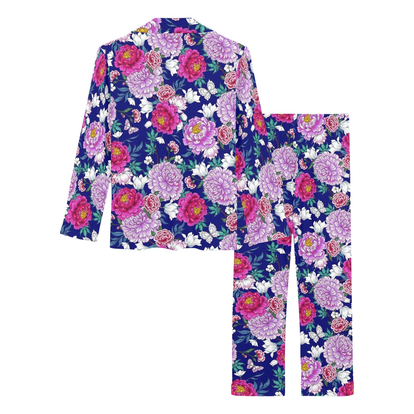 Dahlia Pattern Print Design DH013 Women's Long Pajama Set
