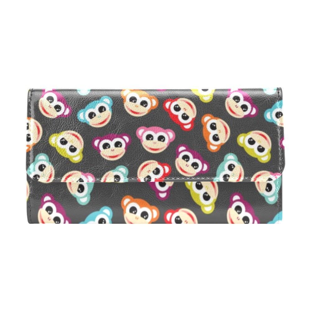 Monkey Head Design Themed Print Women's Trifold Wallet