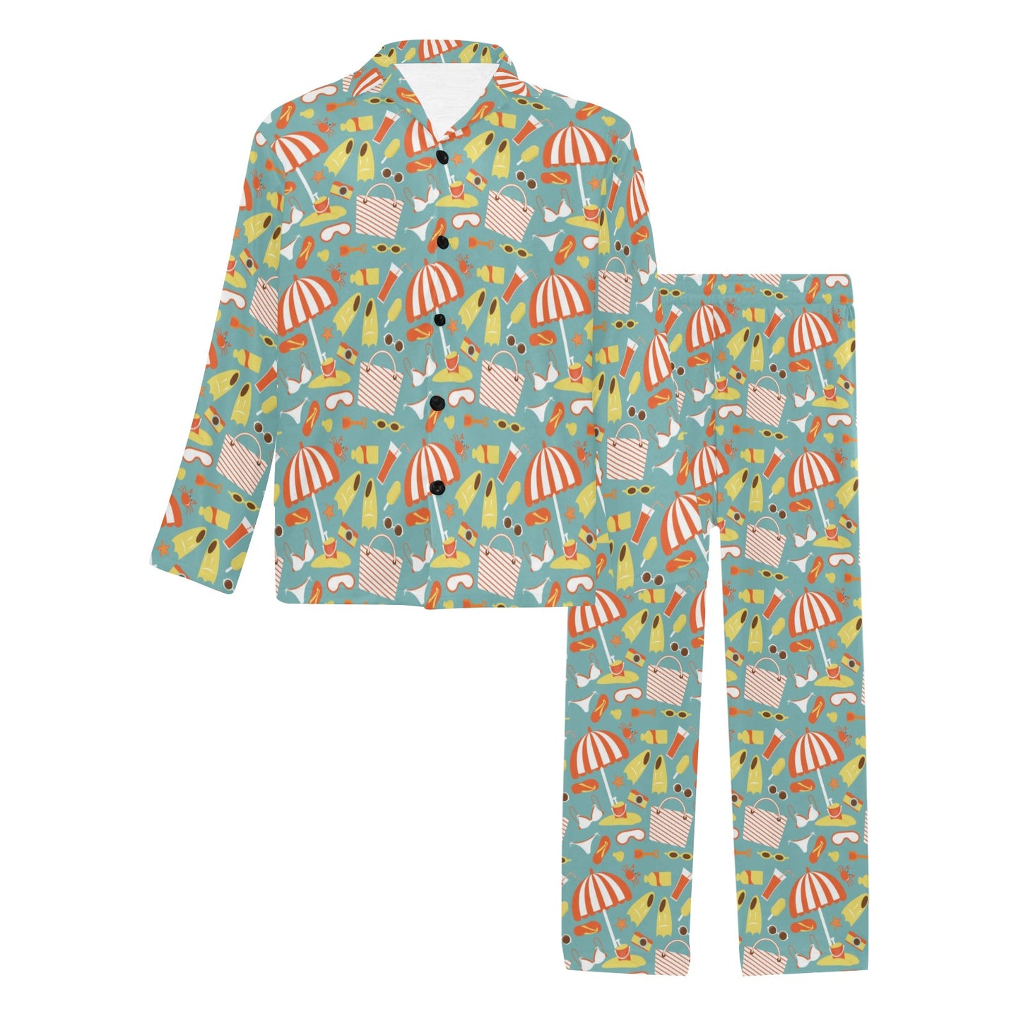 Beach Scene Pattern Print Design 02 Men's Long Pajama Set