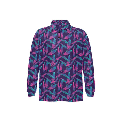 Banana Leaf Pattern Print Design 08 Long Sleeve Polo Shirt For Men's