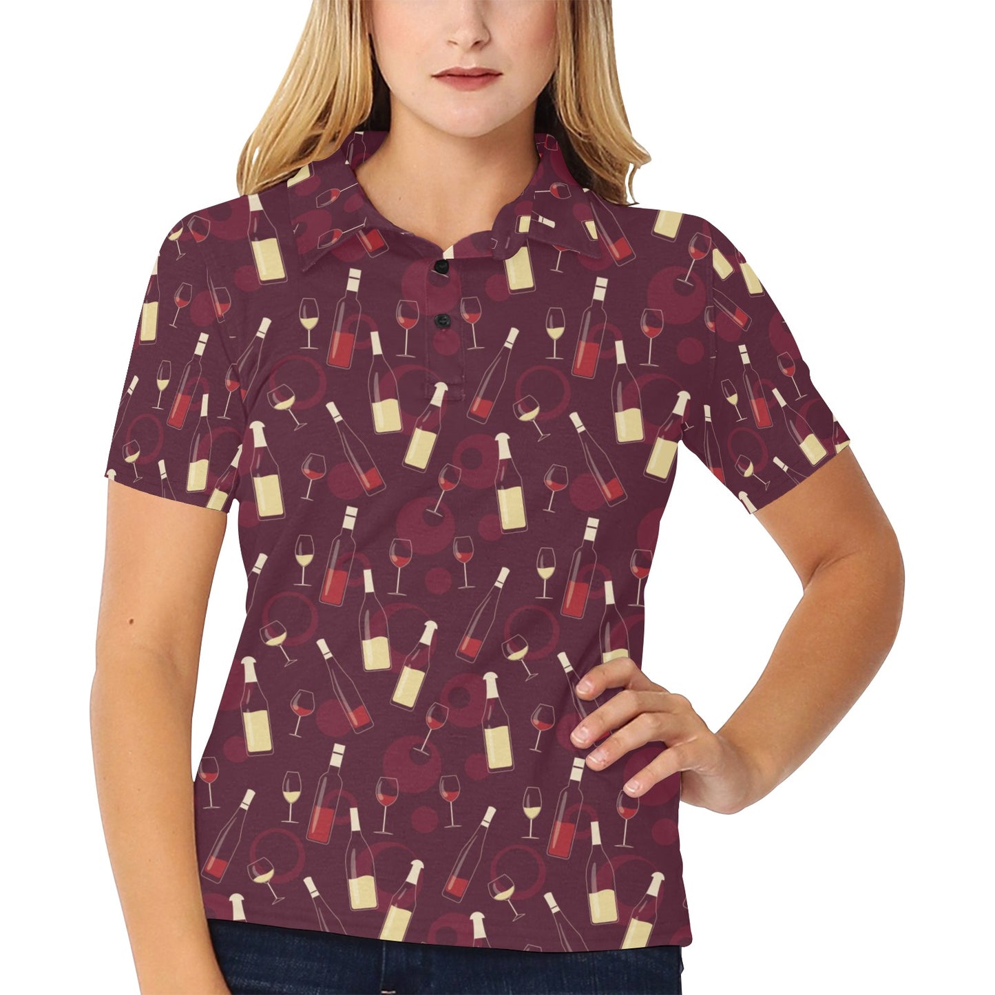 Wine Themed Print Design LKS302 Women's Polo Shirt