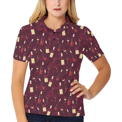 Wine Themed Print Design LKS302 Women's Polo Shirt