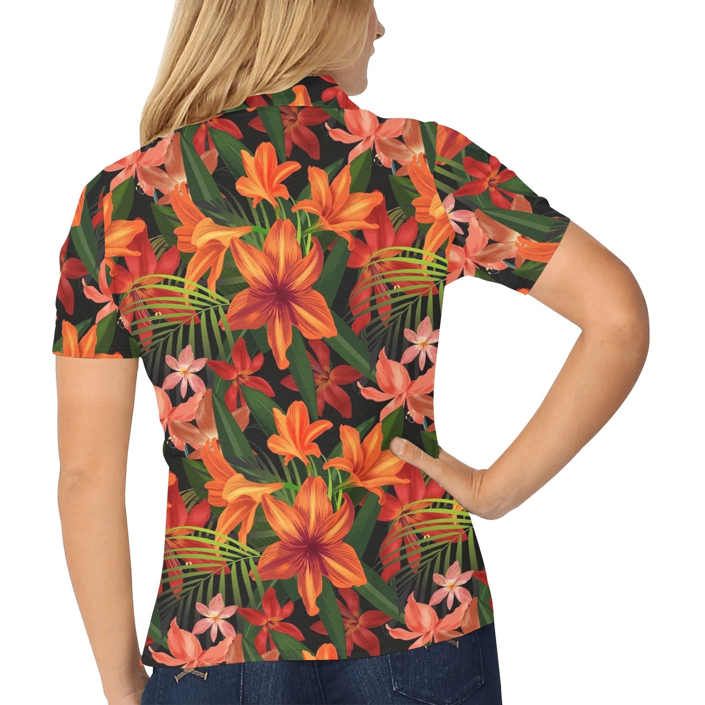 Amaryllis Pattern Print Design AL05 Women's Polo Shirt