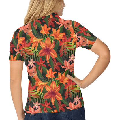 Amaryllis Pattern Print Design AL05 Women's Polo Shirt