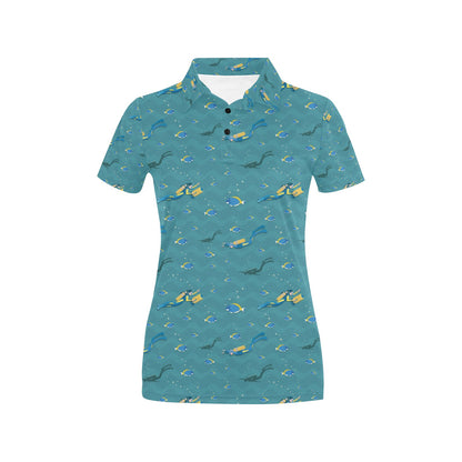 Scuba Driving Pattern Print Design LKS306 Women's Polo Shirt