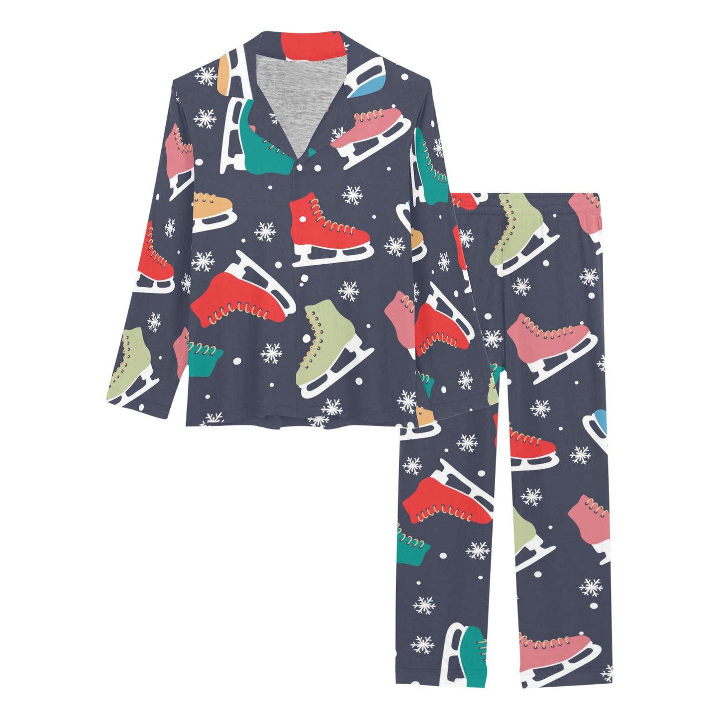 Ice Skate Pattern Print Design 04 Women's Long Pajama Set