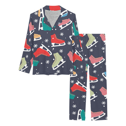 Ice Skate Pattern Print Design 04 Women's Long Pajama Set
