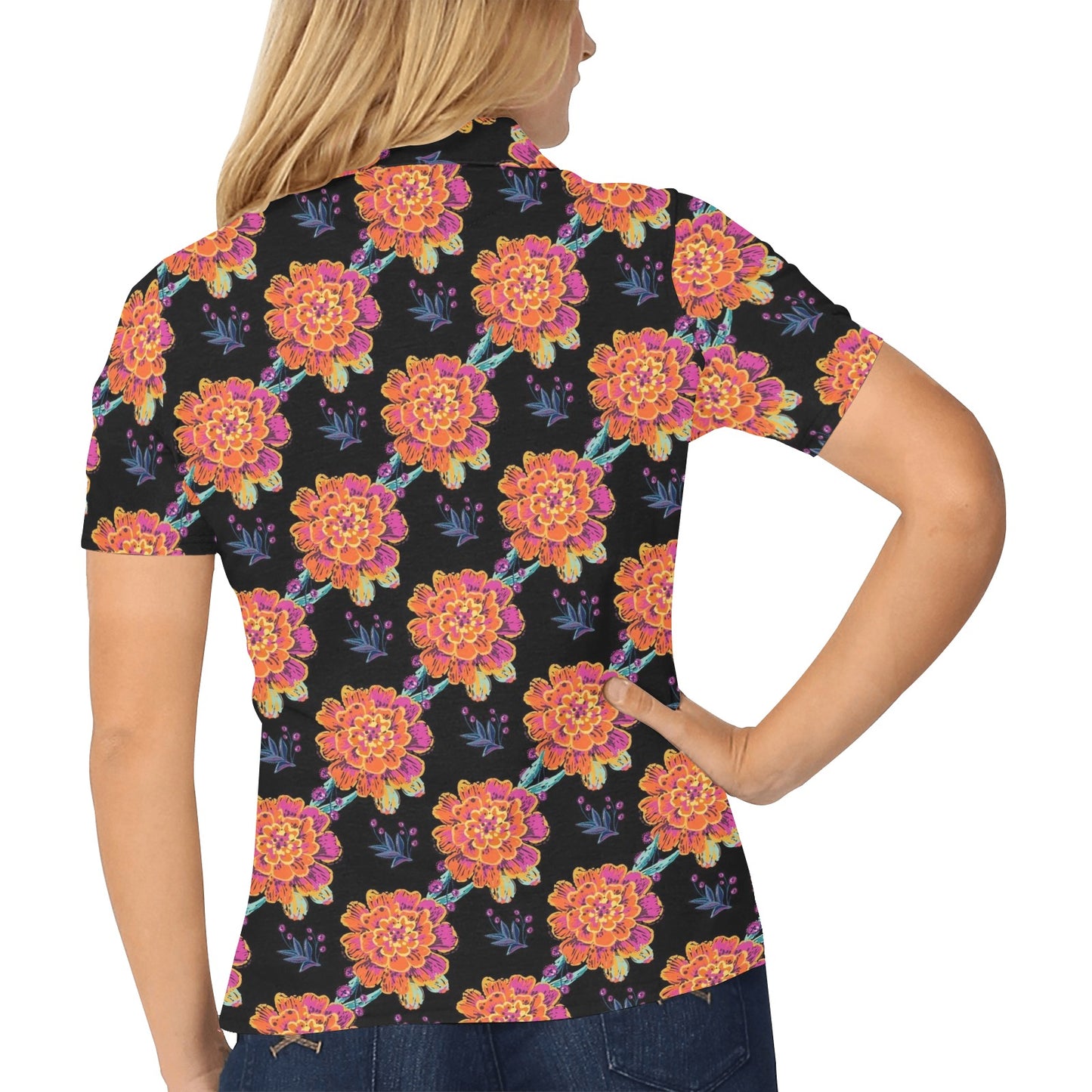 Marigold Pattern Print Design MR04 Women's Polo Shirt