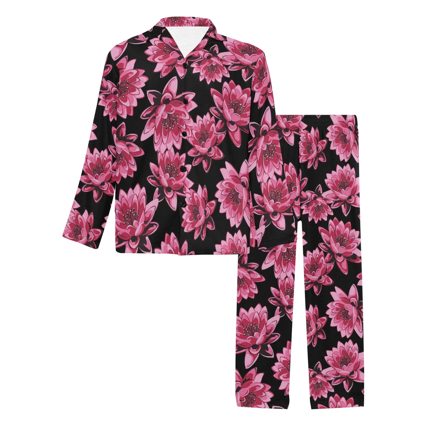 Lotus Pattern Print Design 03 Men's Long Pajama Set