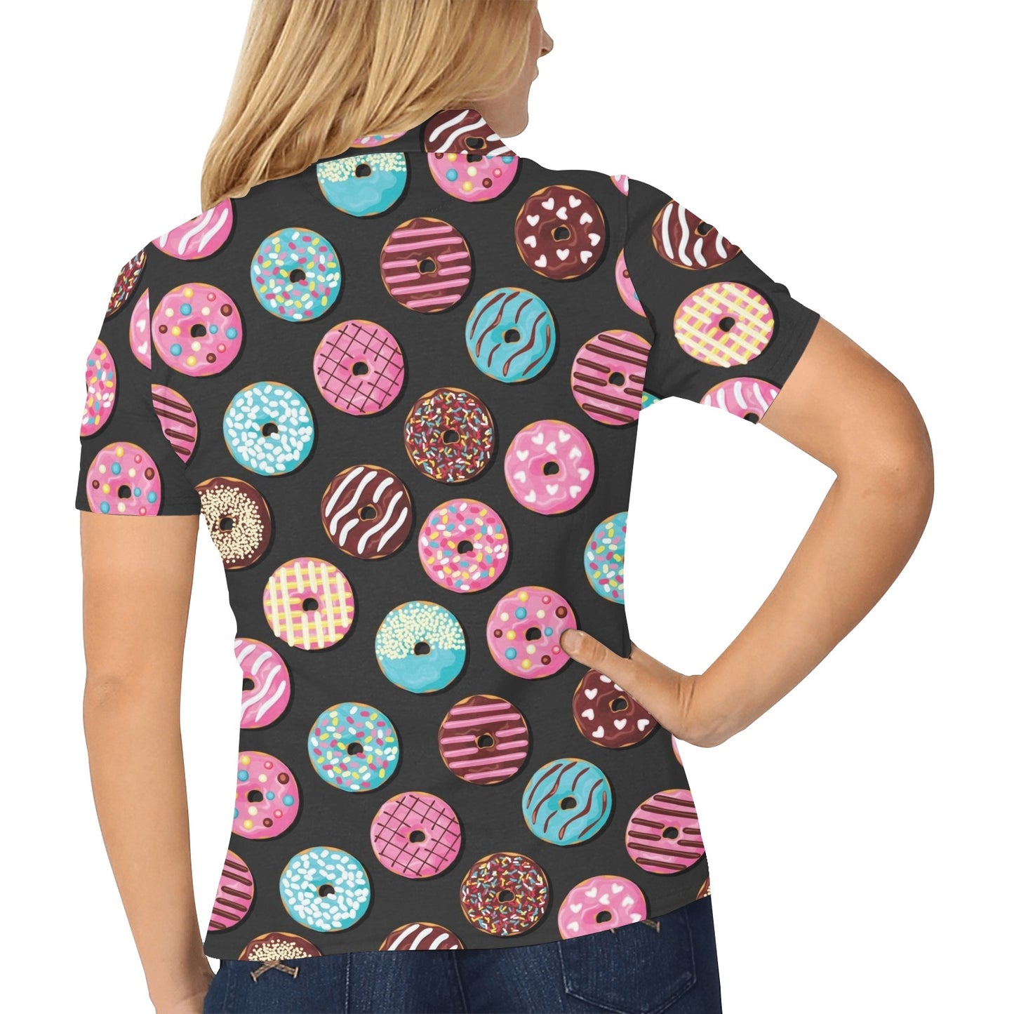 Donut Pattern Print Design DN02 Women's Polo Shirt