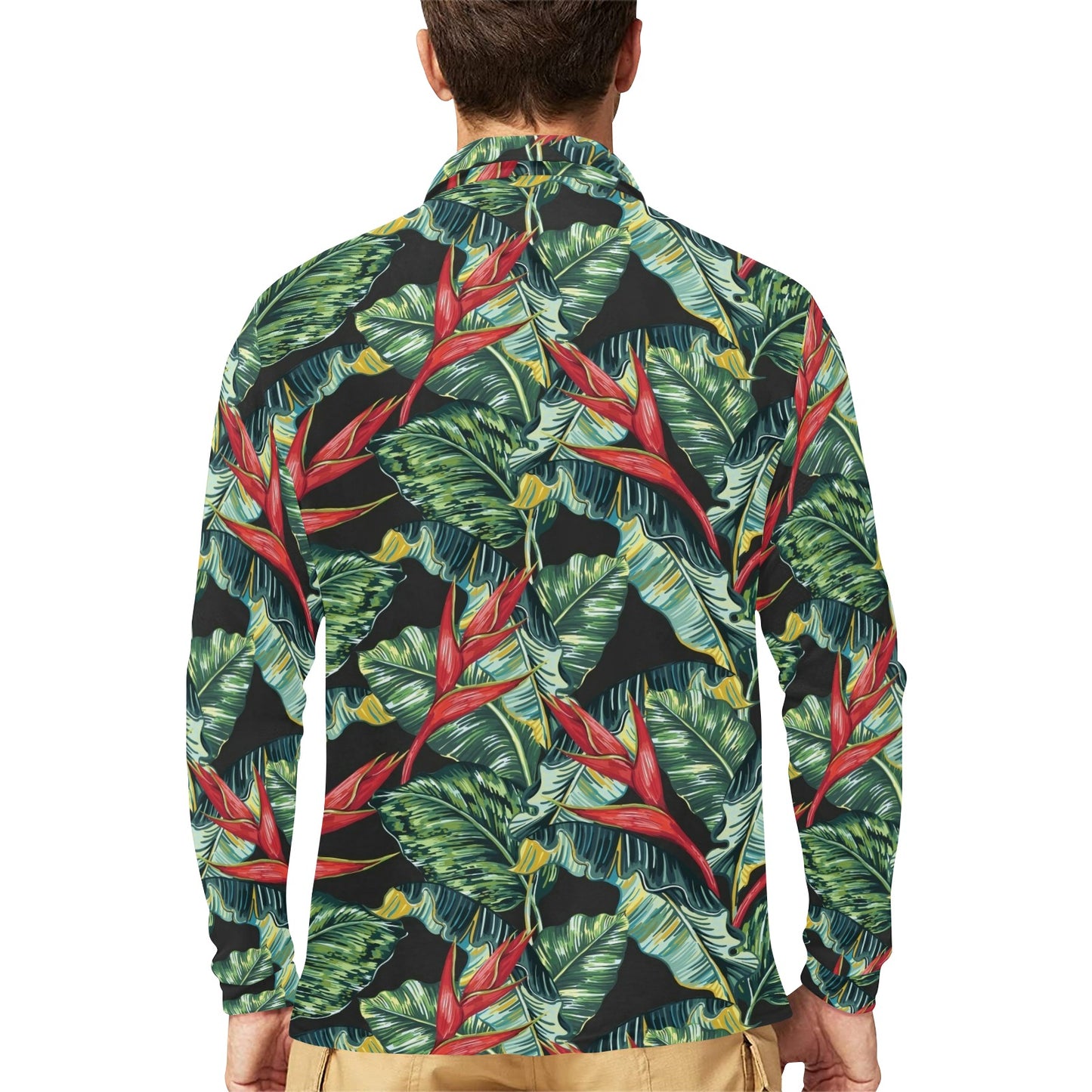 Bird Of Paradise Pattern Print Design BOP06 Long Sleeve Polo Shirt For Men's
