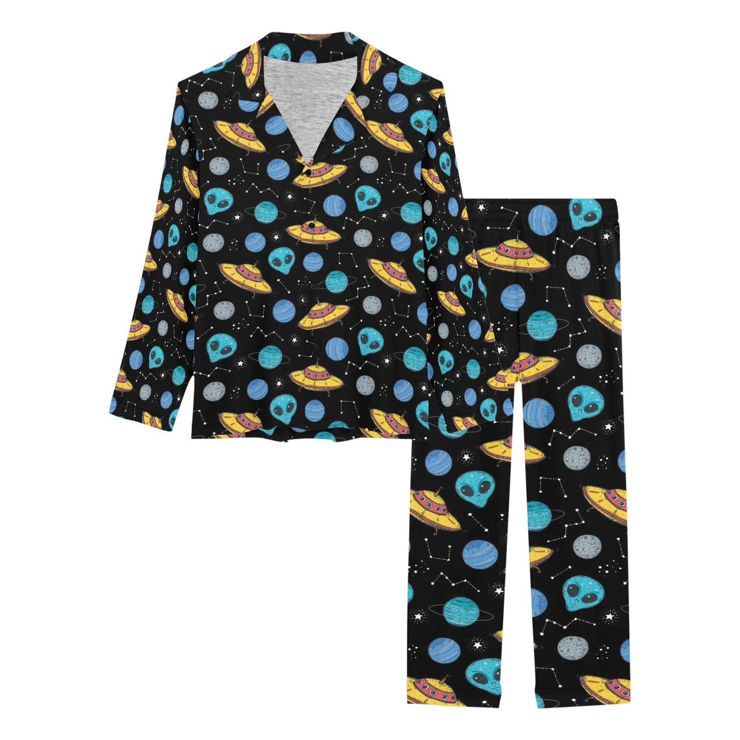 UFO Alien Print Design LKS306 Women's Long Pajama Set