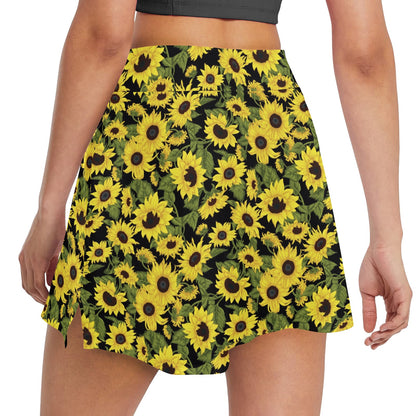 Sunflower Fresh Bright Color Print 17" Golf & Pickleball Skort with Pockets