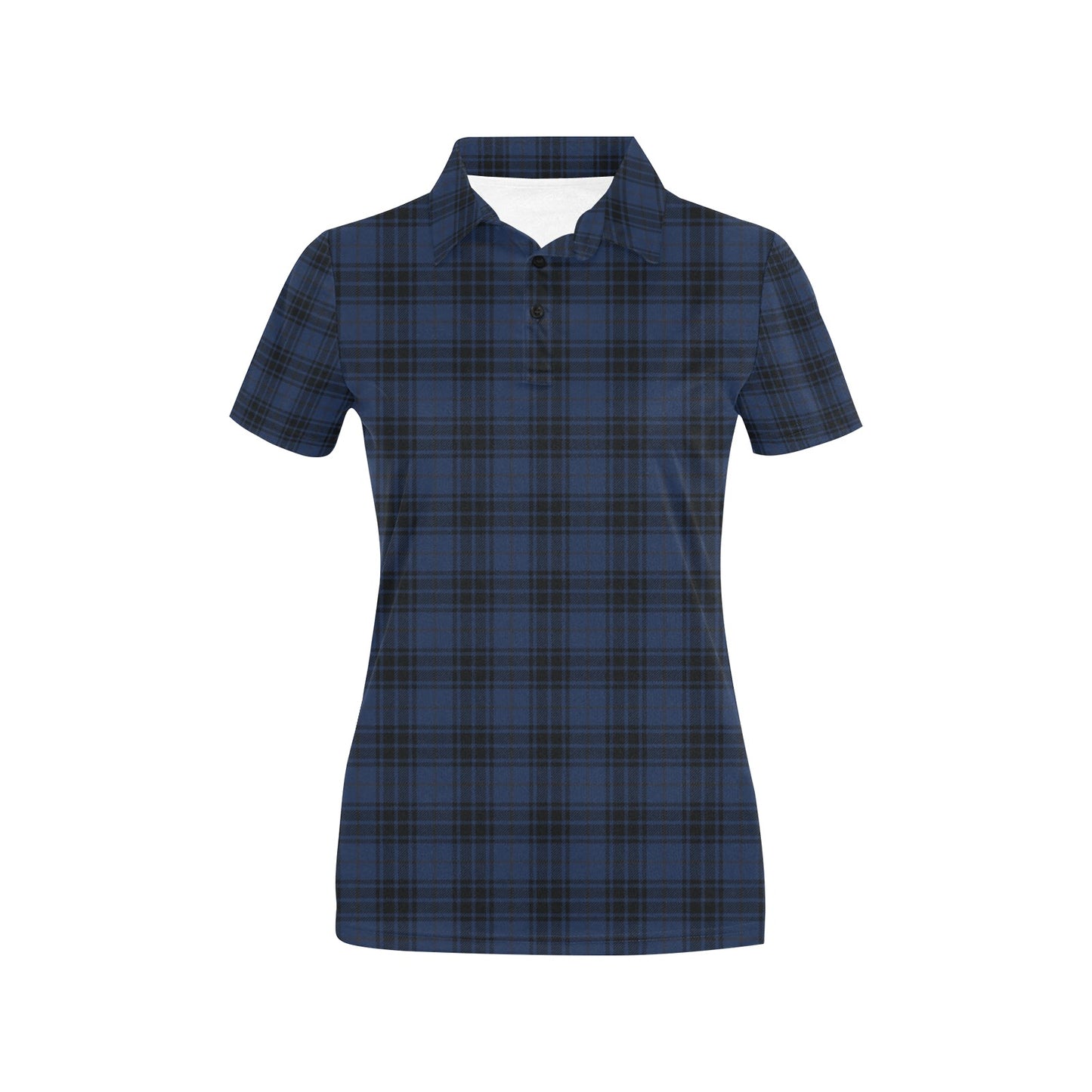 Navy Blue Tartan Plaid Pattern Women's Polo Shirt