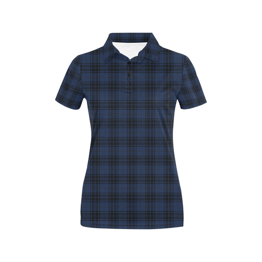 Navy Blue Tartan Plaid Pattern Women's Polo Shirt