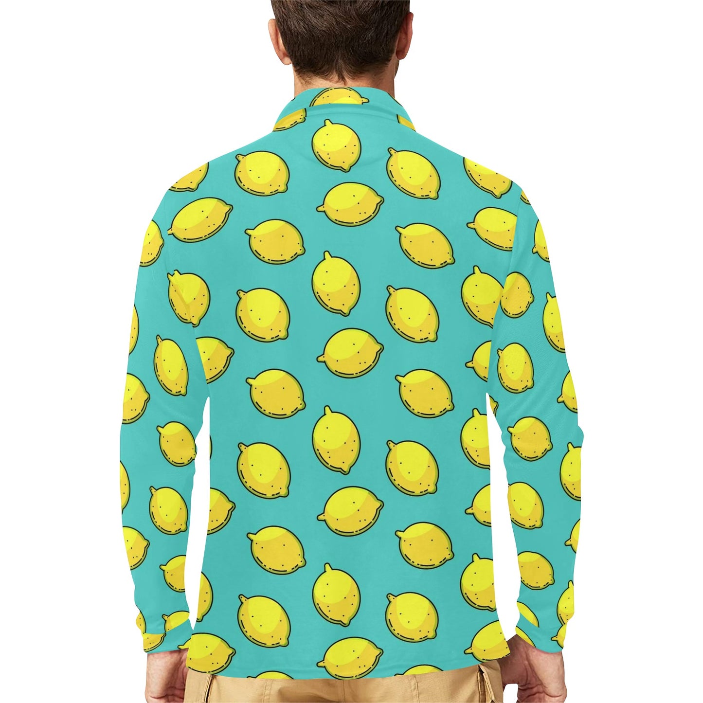 Lemon Pattern Print Design LM04 Long Sleeve Polo Shirt For Men's