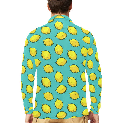 Lemon Pattern Print Design LM04 Long Sleeve Polo Shirt For Men's