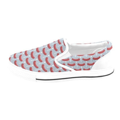 Sausage Print Design LKS301 White Slip Ons Canvas Women's Shoes