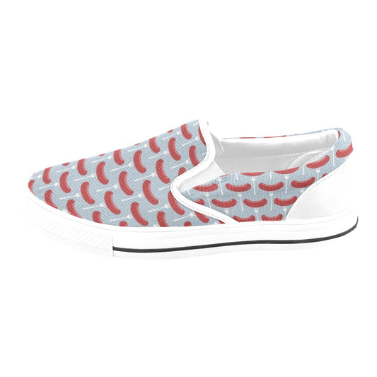 Sausage Print Design LKS301 White Slip Ons Canvas Women's Shoes