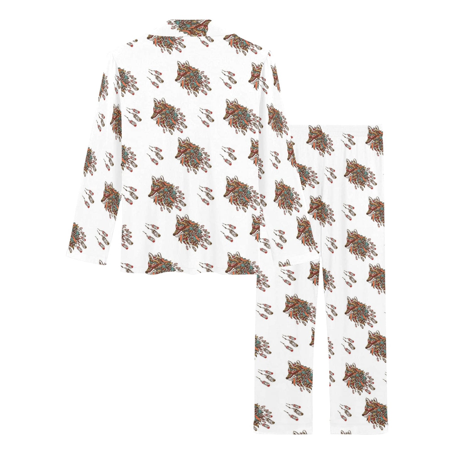 Aztec Wolf Pattern Print Design 02 Women's Long Pajama Set