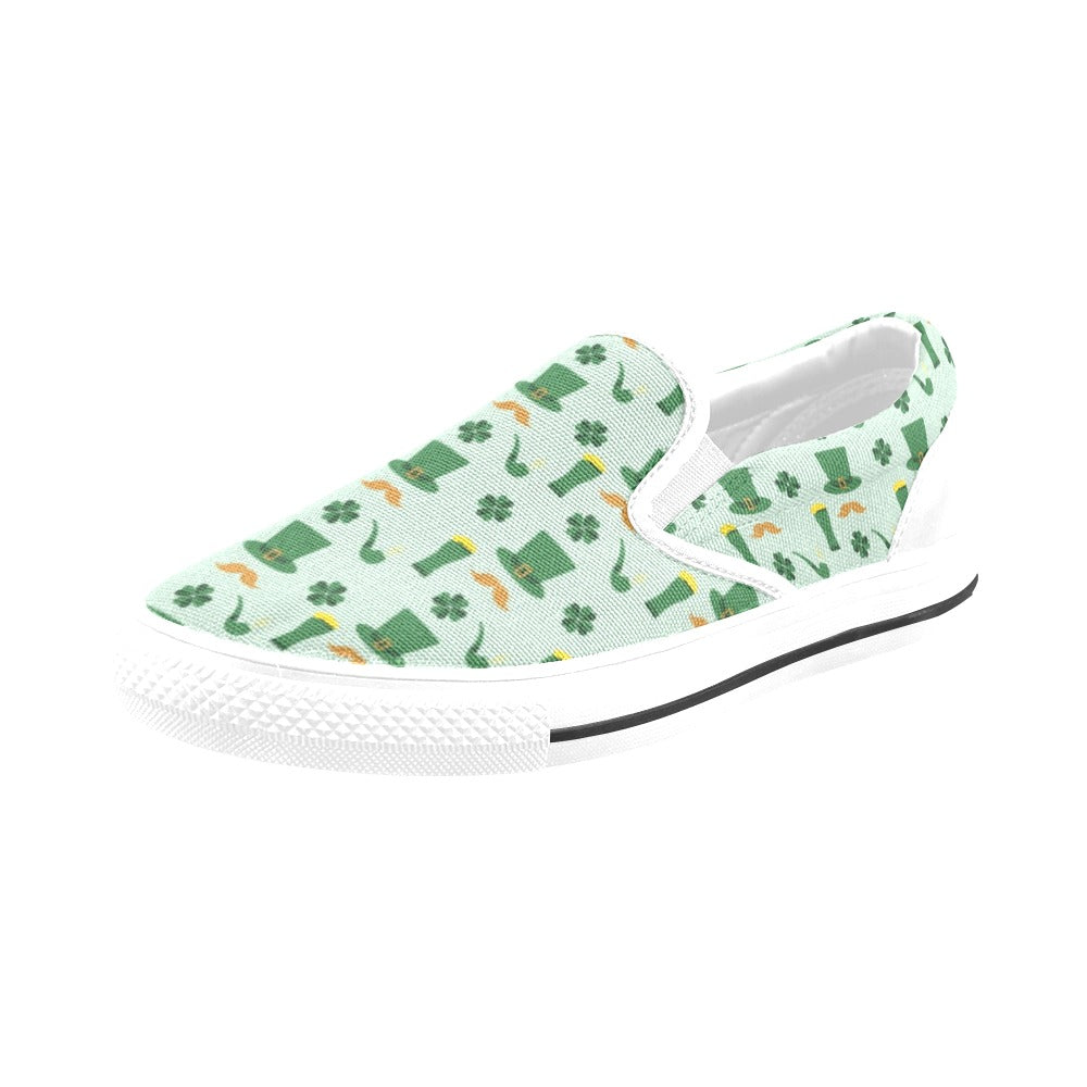 St Patricks Day Print Design LKS304 White Slip Ons Canvas Women's Shoes