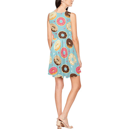 Donut Pattern Print Design DN04 Sleeveless Dress