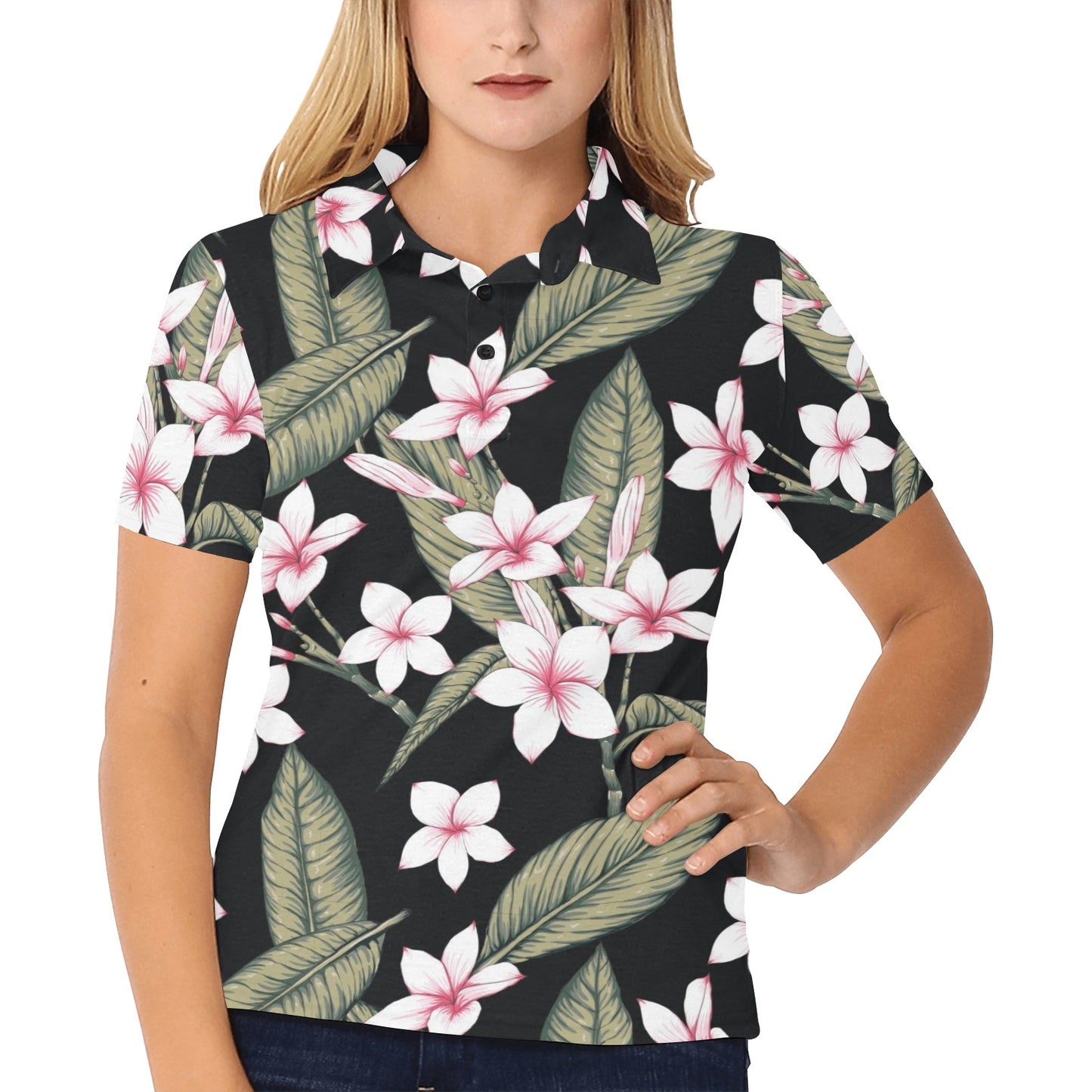 Plumeria Pattern Print Design PM021 Women's Polo Shirt