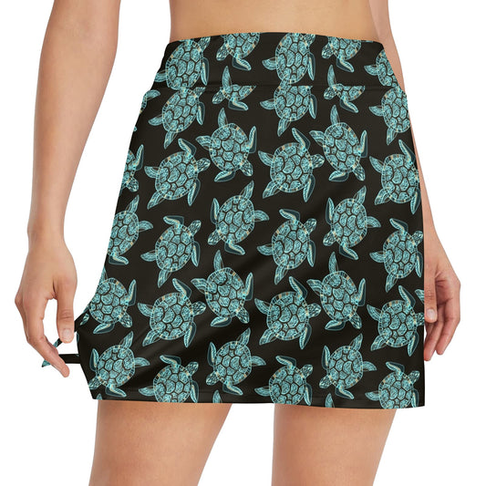 Sea Turtle Print Design LKS302 17" Golf & Pickleball Skort with Pockets