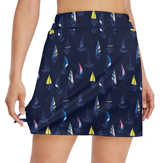 Sailboat Print Design LKS305 17" Golf & Pickleball Skort with Pockets