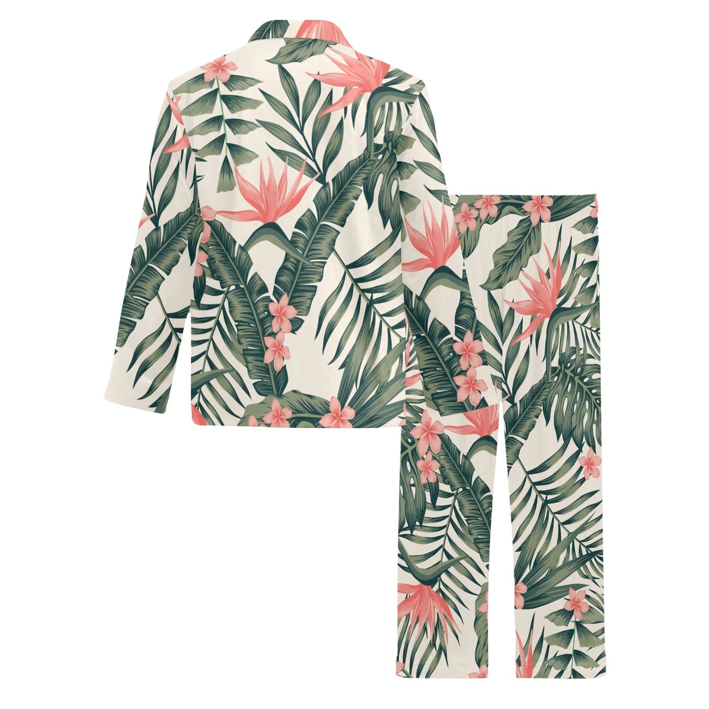 Tropical Flower Palm Leaves Men's Long Pajama Set