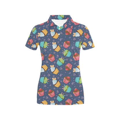 Cupcake Pattern Print Design 02 Women's Polo Shirt