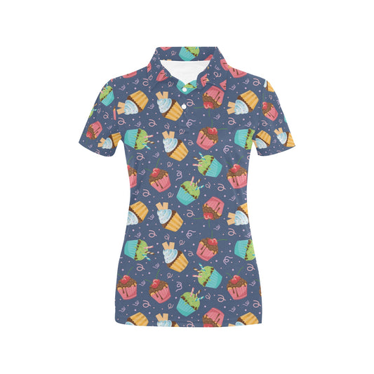 Cupcake Pattern Print Design 02 Women's Polo Shirt