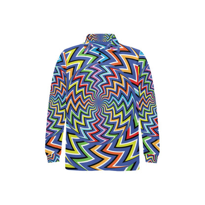 Optical illusion Pattern Print Design A02 Long Sleeve Polo Shirt For Men's