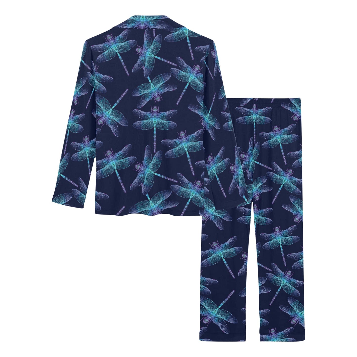 Dragonfly Hand Drawn Style Print Women's Long Pajama Set