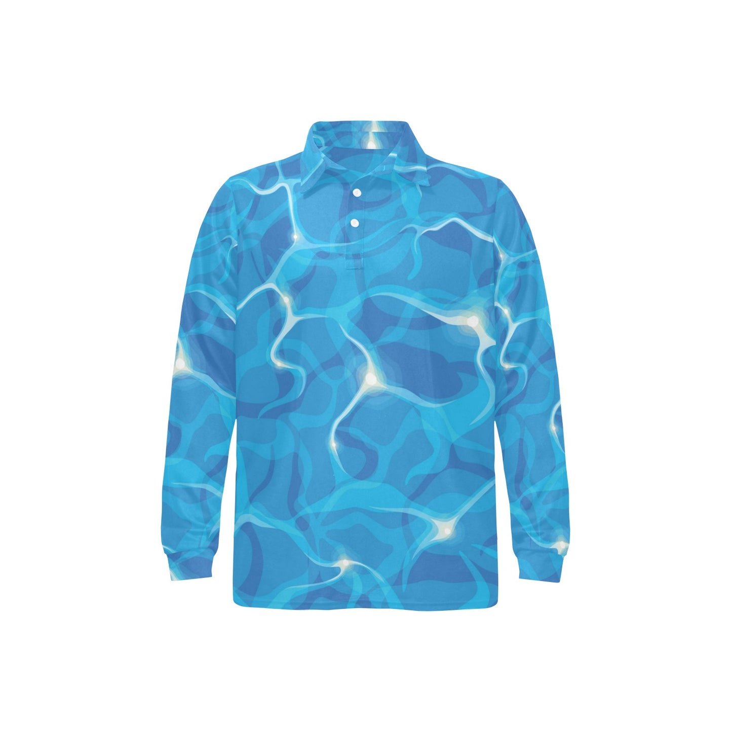 Ocean Reflex Pattern Print Design A02 Long Sleeve Polo Shirt For Men's