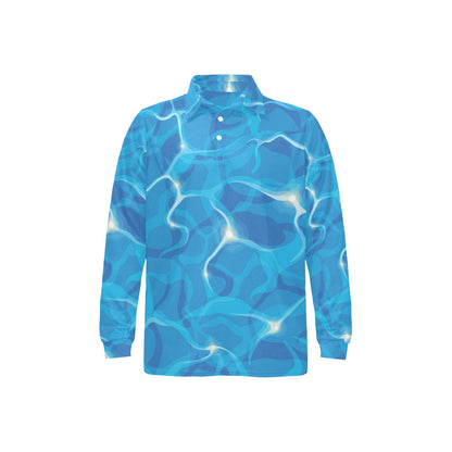 Ocean Reflex Pattern Print Design A02 Long Sleeve Polo Shirt For Men's
