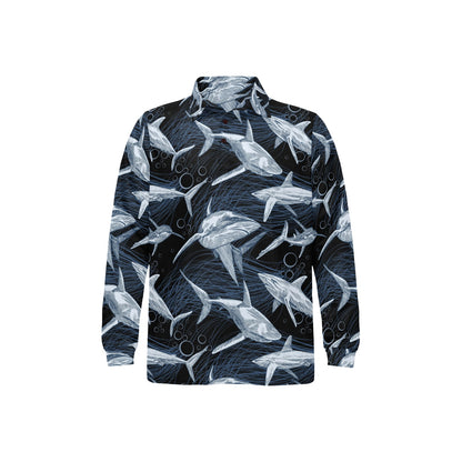 Shark Print Pattern Long Sleeve Polo Shirt For Men's