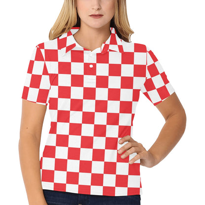 Checkered Red Pattern Print Design 04 Women's Polo Shirt