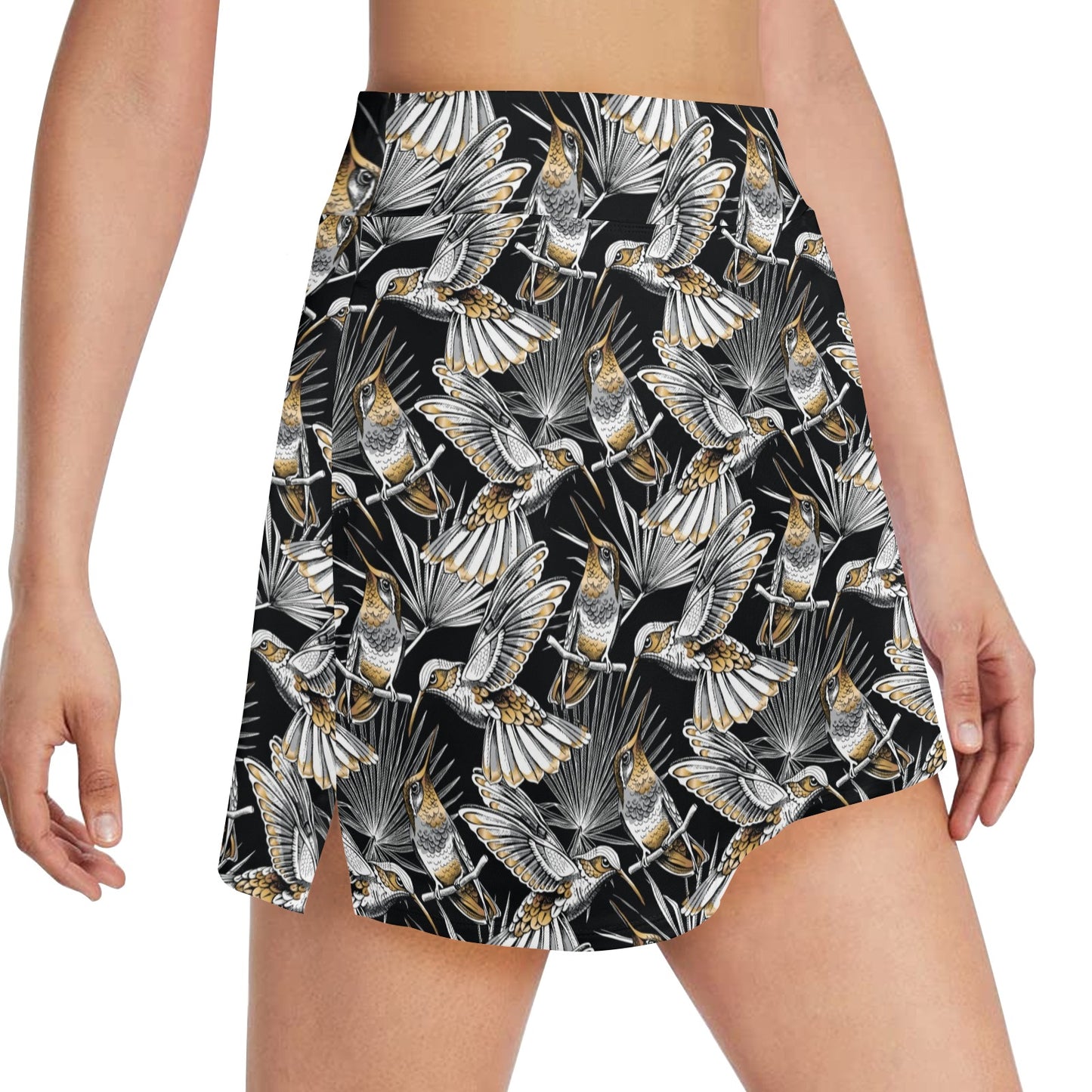 Hummingbird Gold Design Themed Print 17" Golf & Pickleball Skort with Pockets