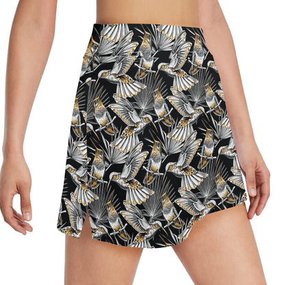 Hummingbird Gold Design Themed Print 17" Golf & Pickleball Skort with Pockets