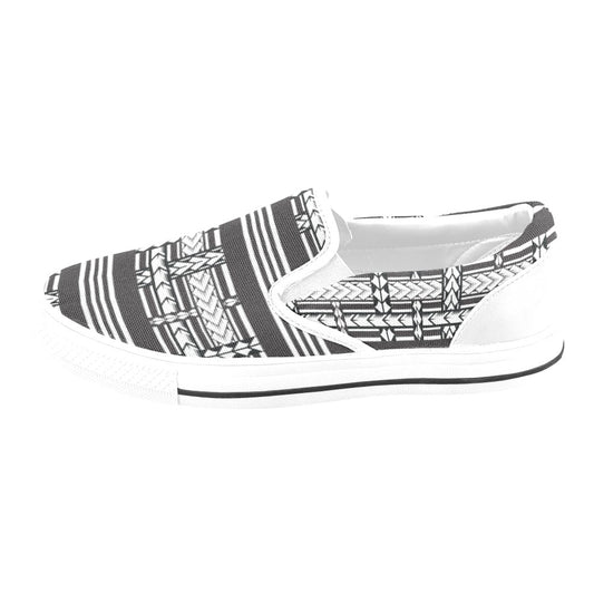 Samoan Tattoo Print Design LKS304 White Slip Ons Canvas Women's Shoes