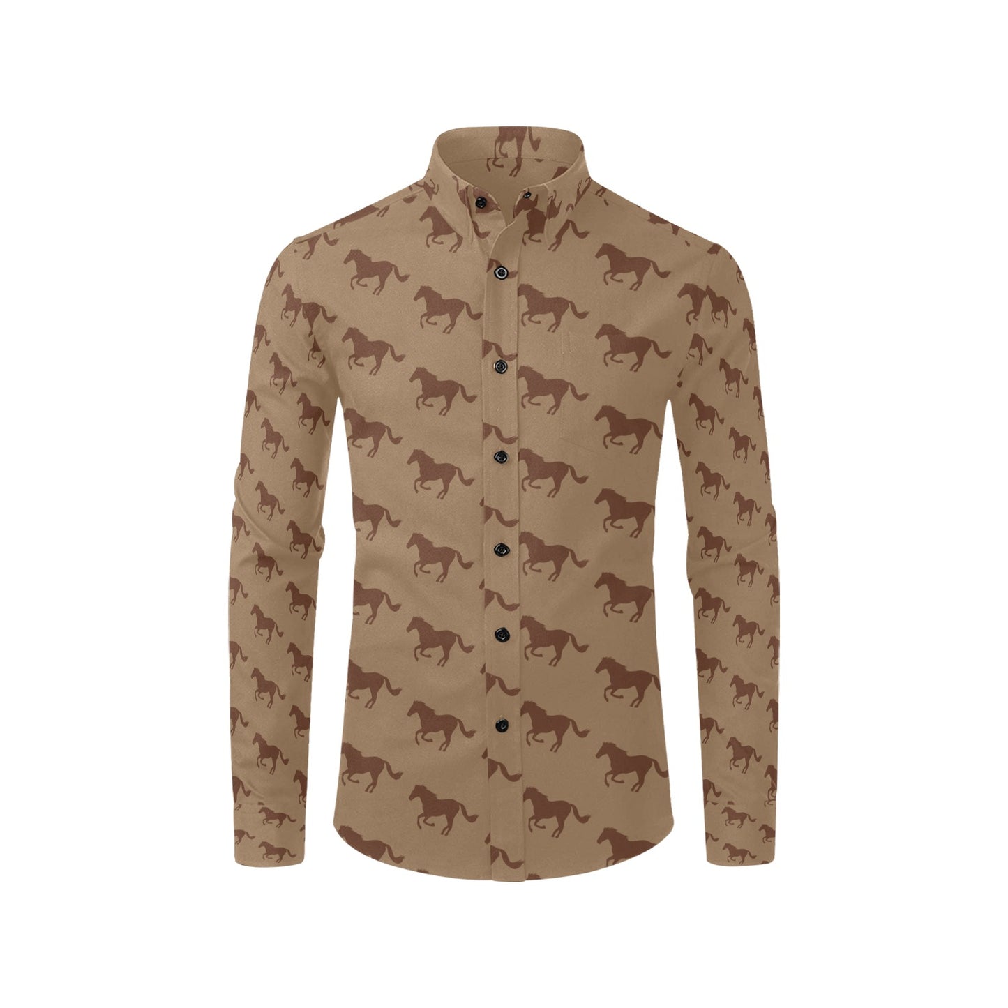 Horse Brown Print Design LKS307 Men's Long Sleeve Dress Shirt