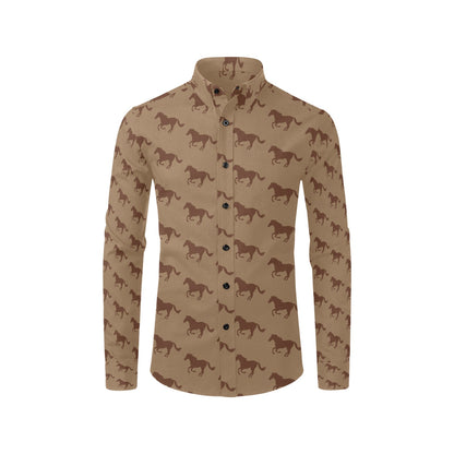 Horse Brown Print Design LKS307 Men's Long Sleeve Dress Shirt