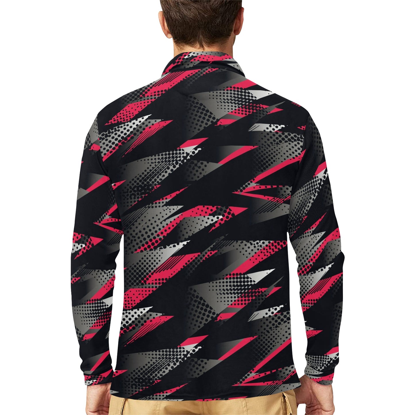 Racing Style Pattern Print Design A04 Long Sleeve Polo Shirt For Men's