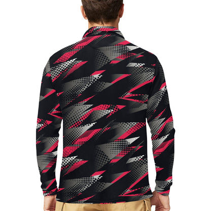 Racing Style Pattern Print Design A04 Long Sleeve Polo Shirt For Men's